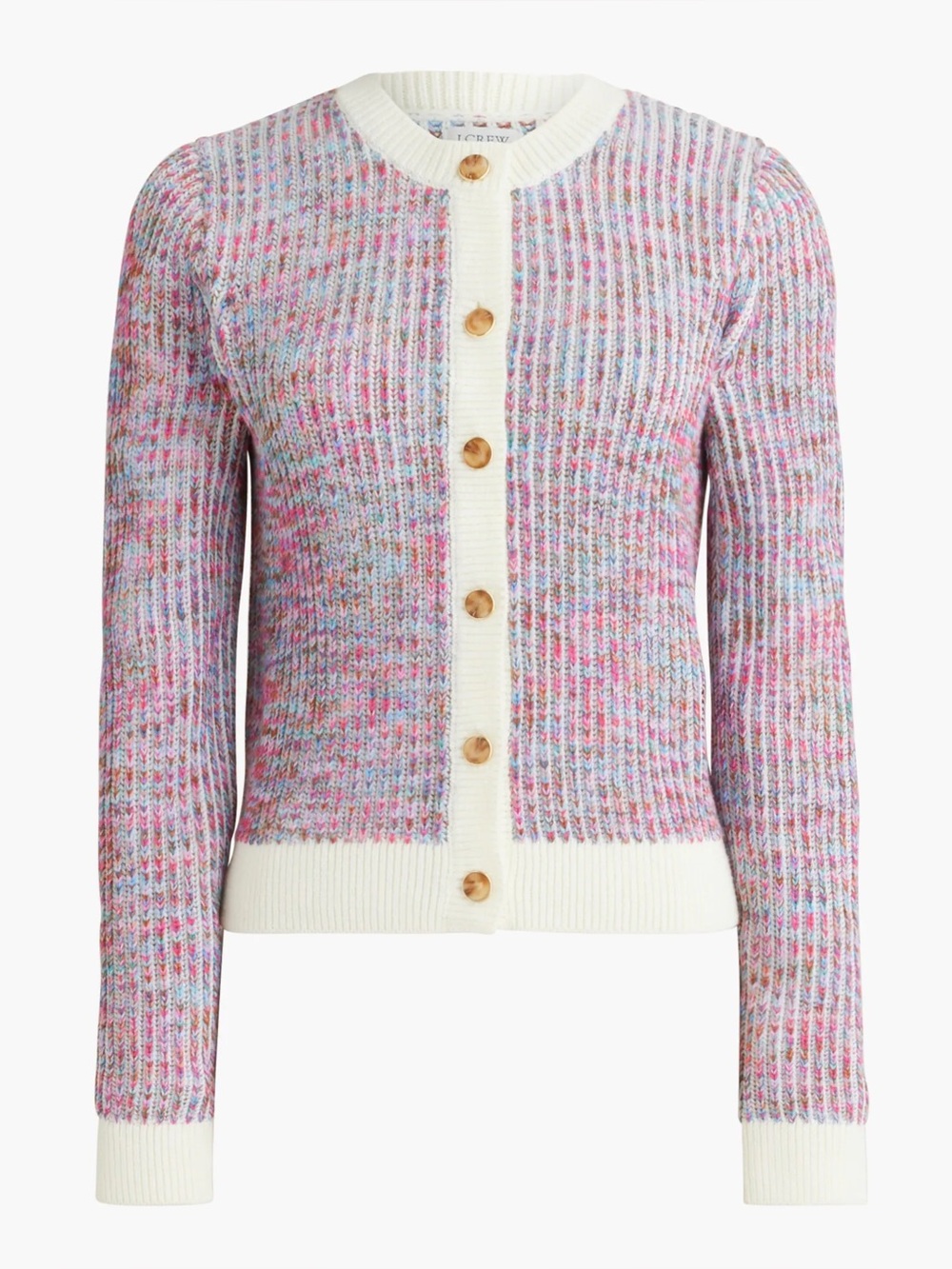 J Crew Ladder Stitch Lady Cardigan Sweater Small Ivory Raspberry Crewneck